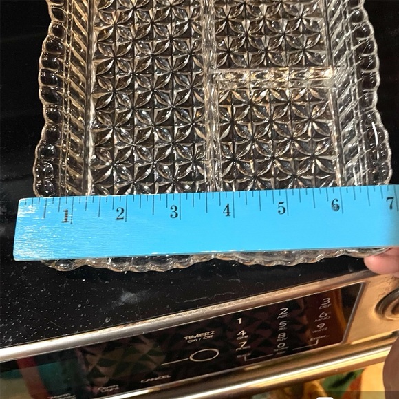 Vintage Relish or Serving Divided Pressed Glass Diamond Cubist Dish Tray - Picture 5 of 10